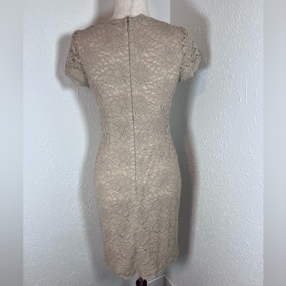 Caché Stretch French Lace V-Neck Short Sleeve Midi Dress - Picture 4 of 5